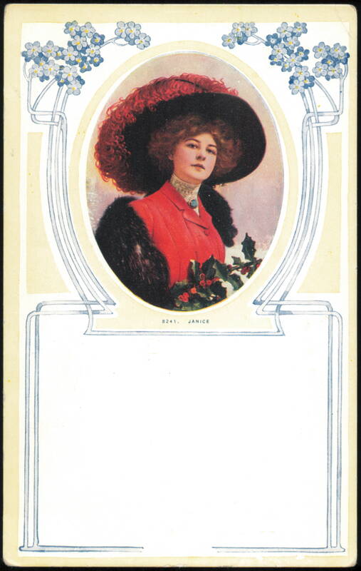 Janice, Woman in Red Coat with Holly and Large Hat