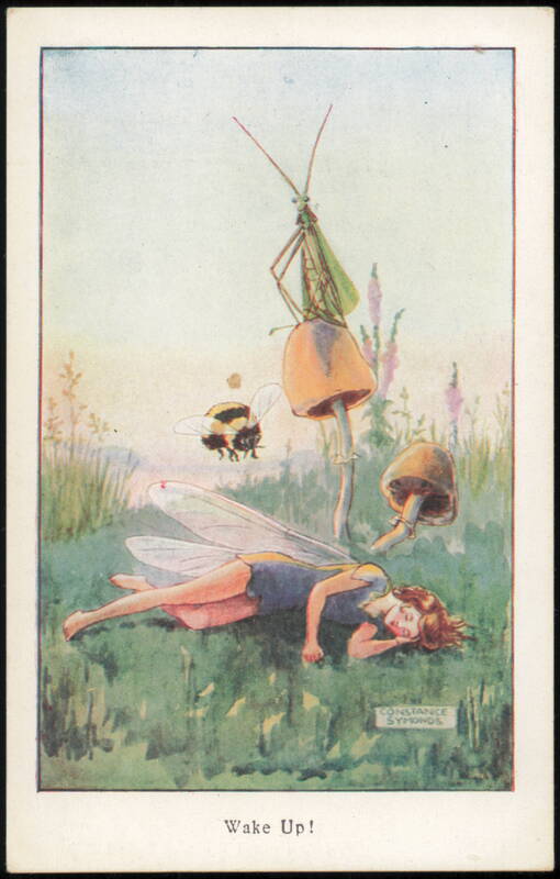 Fairy Sleeping in Meadow with Mantis and Bumblebee