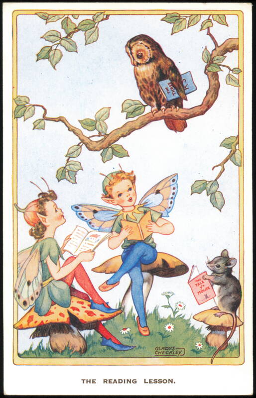 The Reading Lesson Fairies with Owl and Mouse Gladys Checkley