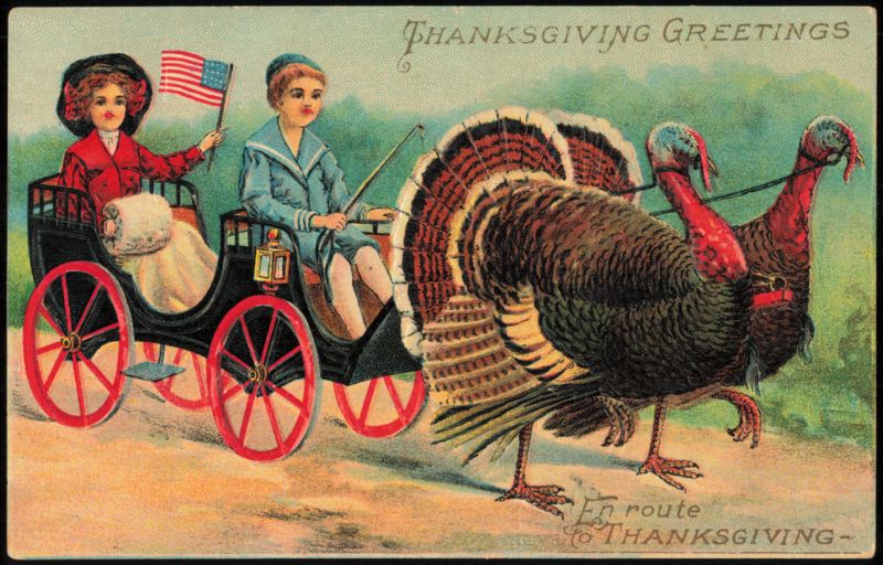 Children Riding in a Carriage Pulled by Two Turkeys Griswold Iowa