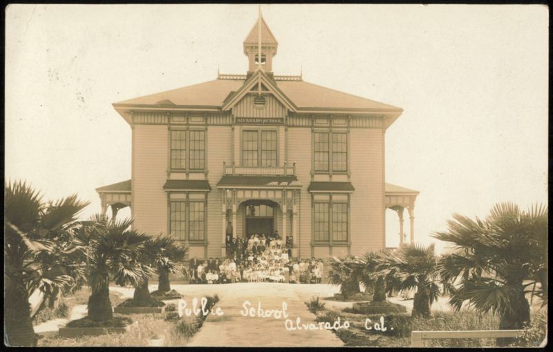 Alvarado School Building with Students