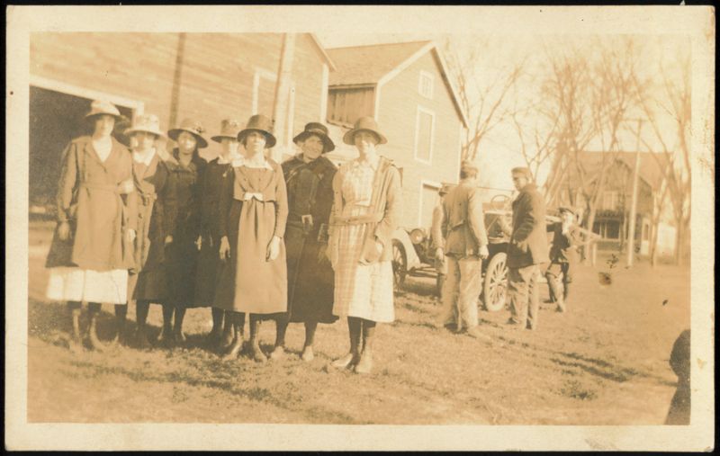 Group of Women and Men with Automobile at Farm Family Portaits