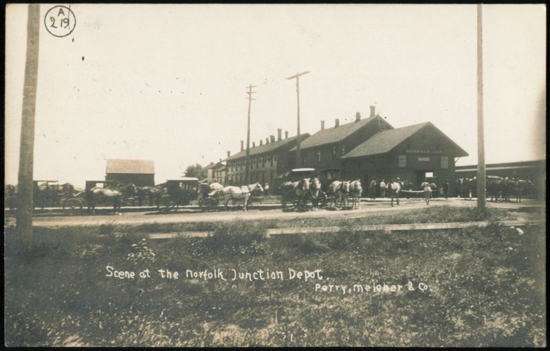 Norfolk Junction Depot Scene with Horse-Drawn Carriages