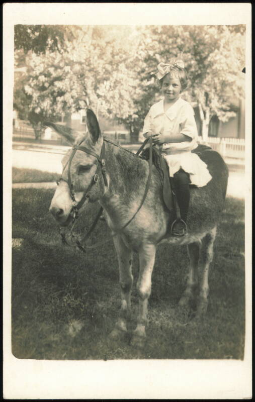 Young Girl Riding a Donkey Children