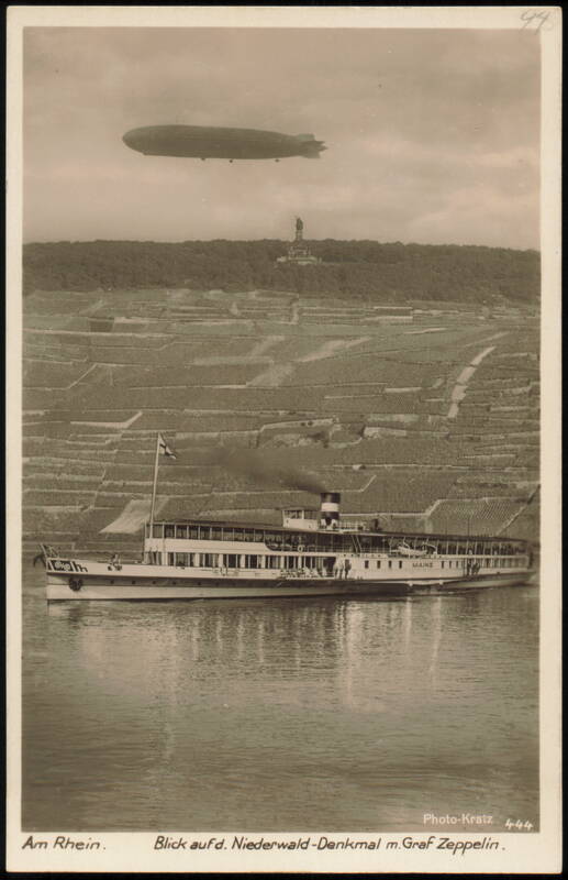 Graf Zeppelin Airship Over Niederwald Monument and Rhine Rüdesheim am Rhein Germany