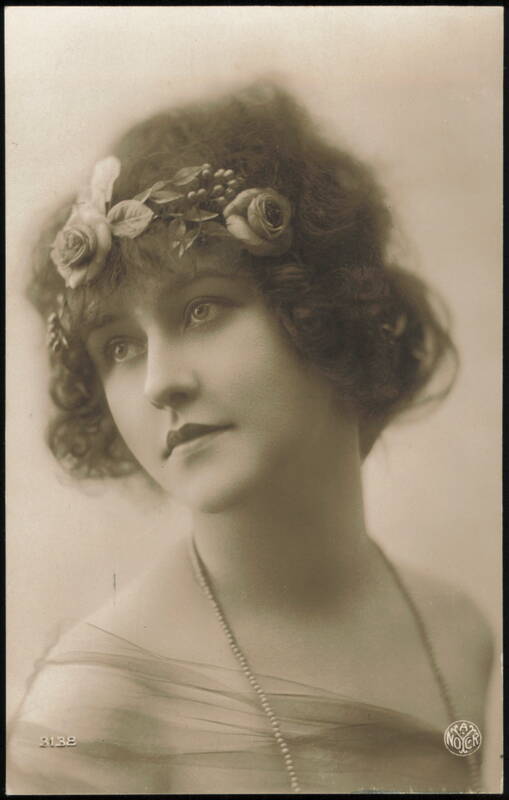 Portrait of a Woman with Floral Headpiece and Pearl Necklace