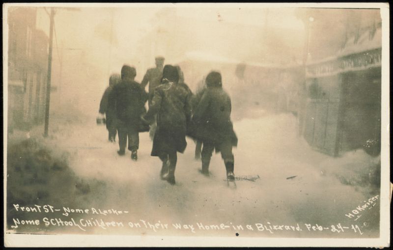 School Children Walking Home in a Blizzard, Front Street