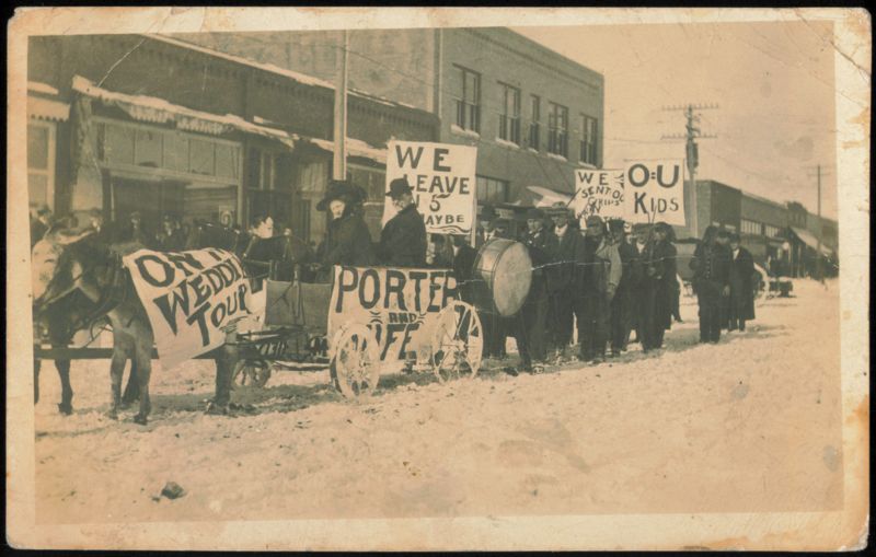 Porter and Wife Wedding Tour Parade in Snow, 1909
