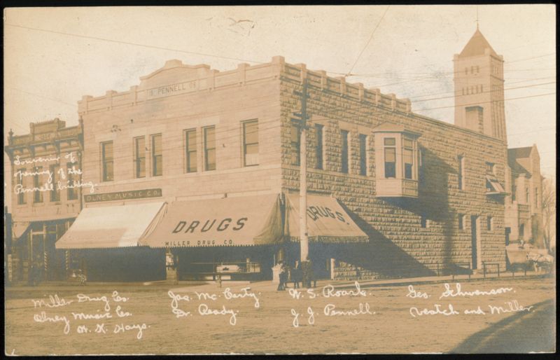 Pennell Building Opening, Miller Drug Co. and Olney Music Co.