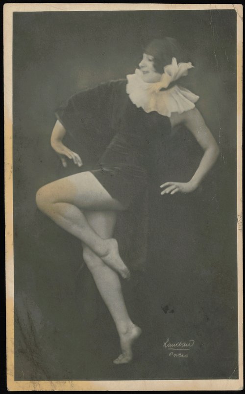 Ergy Landau Art Deco Flapper Dancer in Black Dress Ruffled Collar
