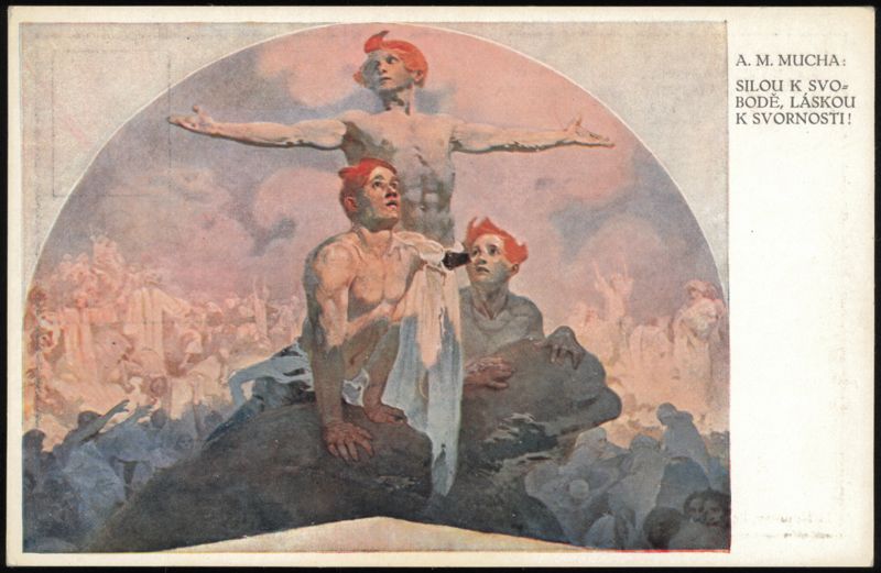 Alfons Mucha Art: Silou k Svobode, Laskou k Svornosti Prague Czechoslovakia
