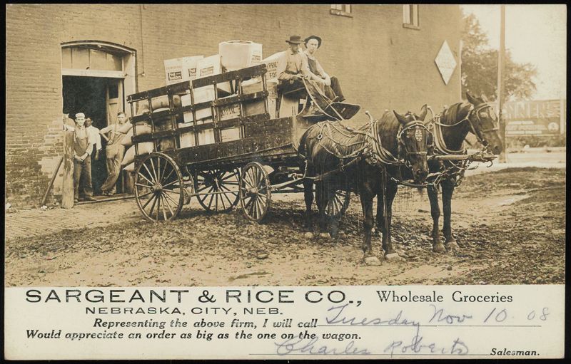 Sargeant & Rice Co. Wholesale Groceries Delivery Wagon Nebraska City