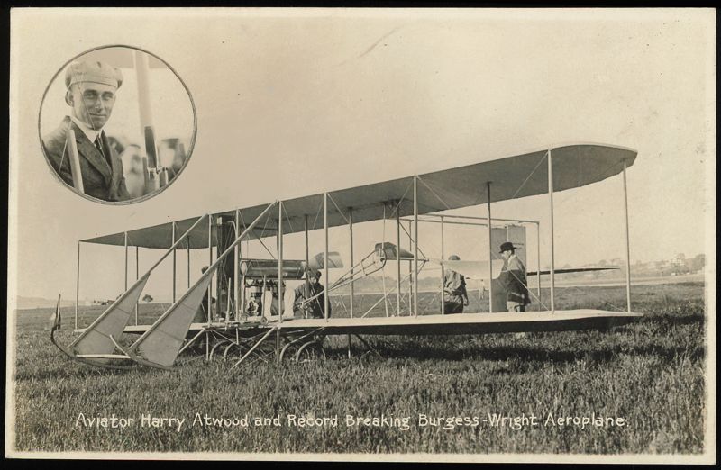 Aviator Harry Atwood and Record Breaking Burgess-Wright Plane