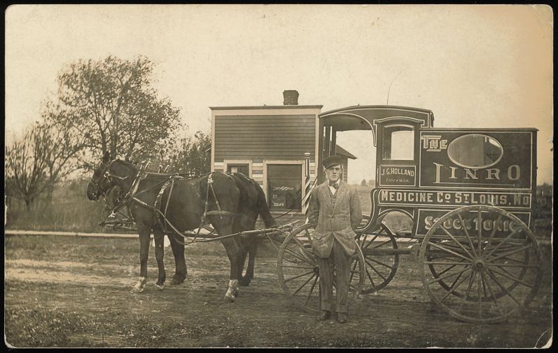 Rare! Linro Medicine Co. Delivery Wagon with Salesman J.G. Holland St. Louis Missouri