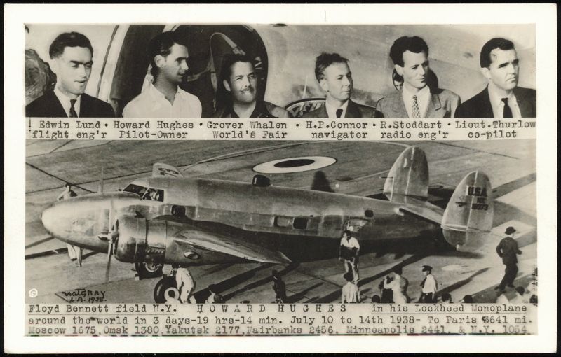 Howard Hughes and Crew with Lockheed Monoplane 1938 New York