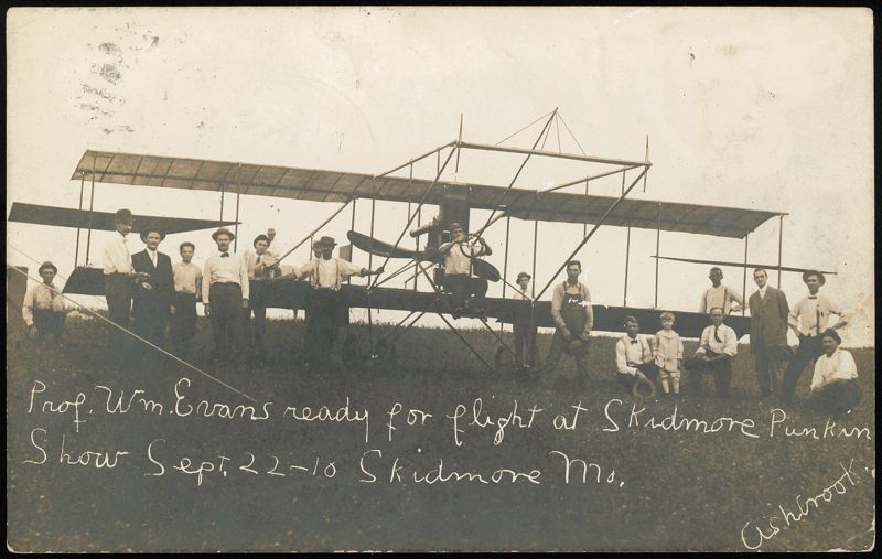 Prof. Wm. Evans and Airplane at Skidmore Punkin Show Missouri
