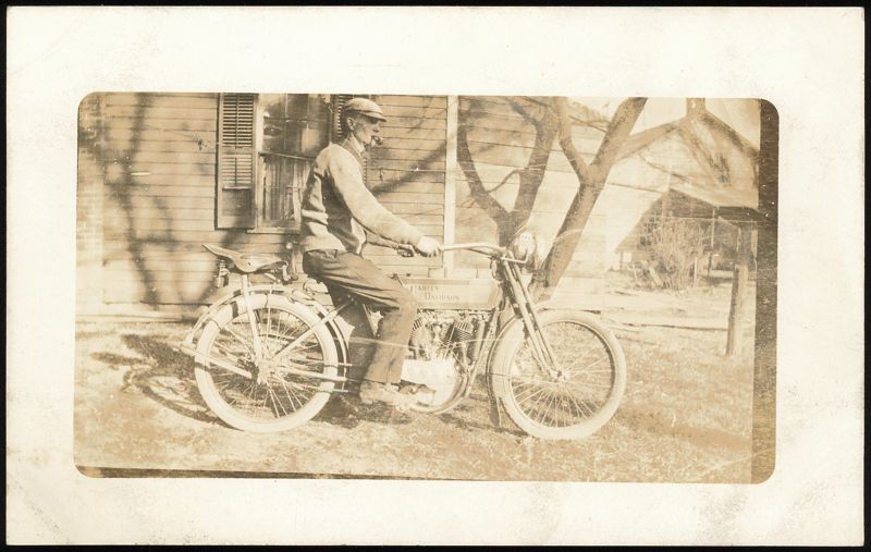 Man on 1912-1913 Harley-Davidson Motorcycle Motorcycles