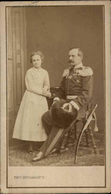 Russian Portrait of a Man in Military Uniform with a Young Girl St. Petersburg
