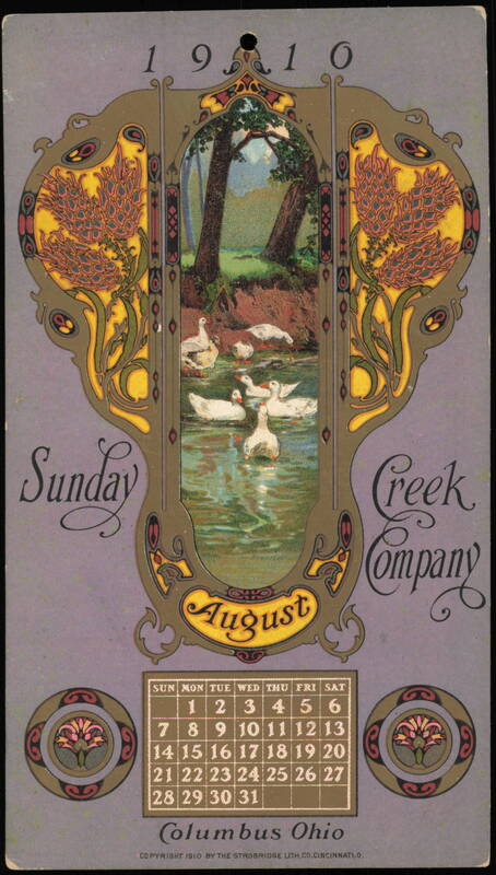 1910 Sunday Creek Company Calendar August Ducks