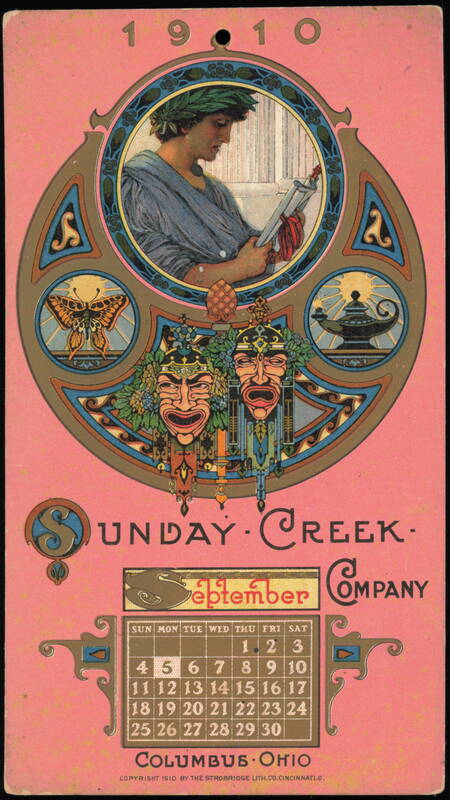 1910 Sunday Creek Company September Calendar and Coal Price