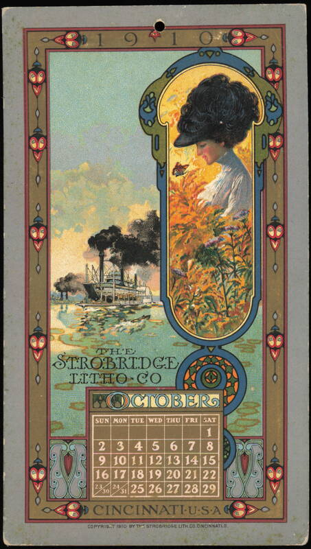 1910 October Calendar Strobridge Litho Co. Advertising