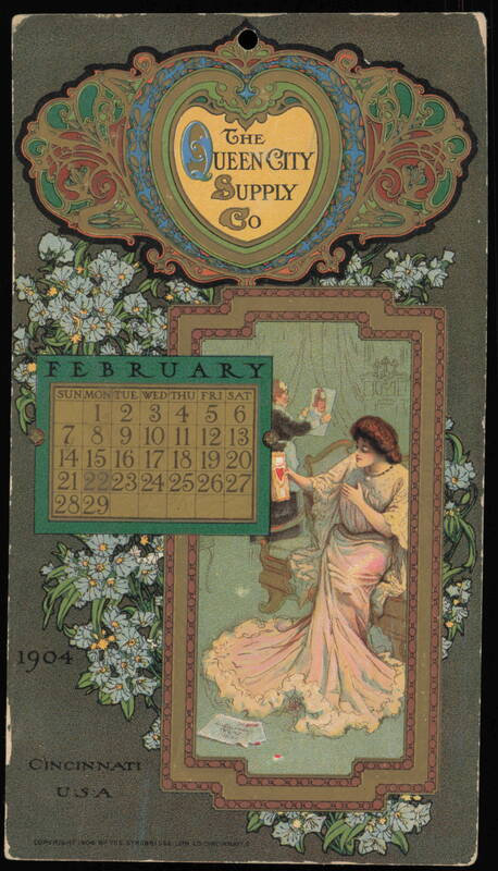 1904 Queen City Supply Co. February Calendar Advertising Cincinnati Ohio