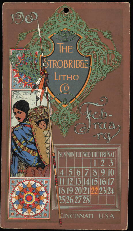 1900 February Calendar with Native American Mother and Child