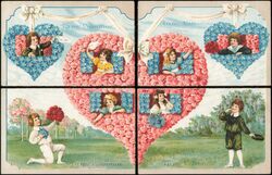 Set of 4: To My Valentine, Boy and Girl with Flowers Postcard