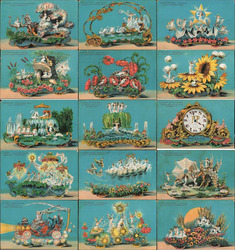 Complete 15 Card Set Kansas City Priests Of Pallas Parade 1908 Floats Postcard