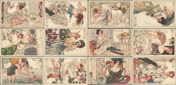 Complete Set of 12 Mauzan Cupid Months Calendar Postcard