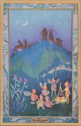 The Fairies Supper Illustration with Rabbits Postcard