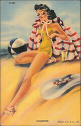 Coquette Bathing Beauty in Yellow Swimsuit Postcard
