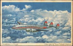 TWA Constellation in Flight, Trans World Airline Postcard