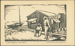Fish Market, Key West, Lino-cut by The Dudleys Postcard