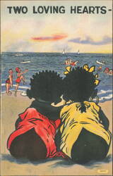 Two Loving Hearts, Beach Scene with Children Postcard