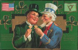 Uncle Sam and Irishman Toasting St. Patrick's Day Postcard