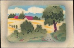 Airbrushed Country Landscape with House and Trees Postcard