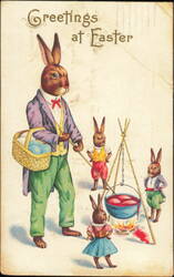 Easter Bunnies Cooking Eggs in Cauldron Postcard