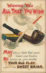 Wishing You All That You Wish Smoking Pipes Illustration Postcard