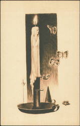 Woman as a Lit Candle with Butterflies Postcard