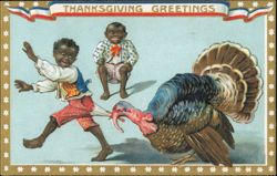 Thanksgiving Greetings with Children and Turkey Postcard