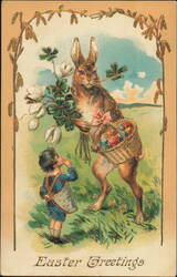 Easter Greetings with Rabbit and Child Postcard
