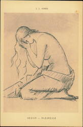 J.J. Henner Drawing of a Weeping Woman Postcard