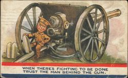 World War I Soldier with Artillery Gun Postcard