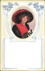 Janice, Woman in Red Coat with Holly and Large Hat Postcard