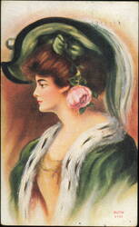 Ruth Portrait with Green Hat and Fur Stole Postcard