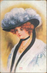 Rose Portrait with Large Blue Feathered Hat Postcard