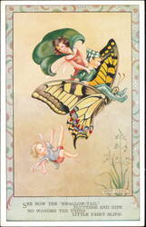 Fairy Children Riding a Swallow-Tail Butterfly Postcard