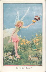 Fairy with Bee and Grasshopper, Do you Love Butter? Postcard