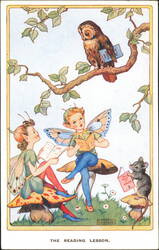 The Reading Lesson Fairies with Owl and Mouse Postcard